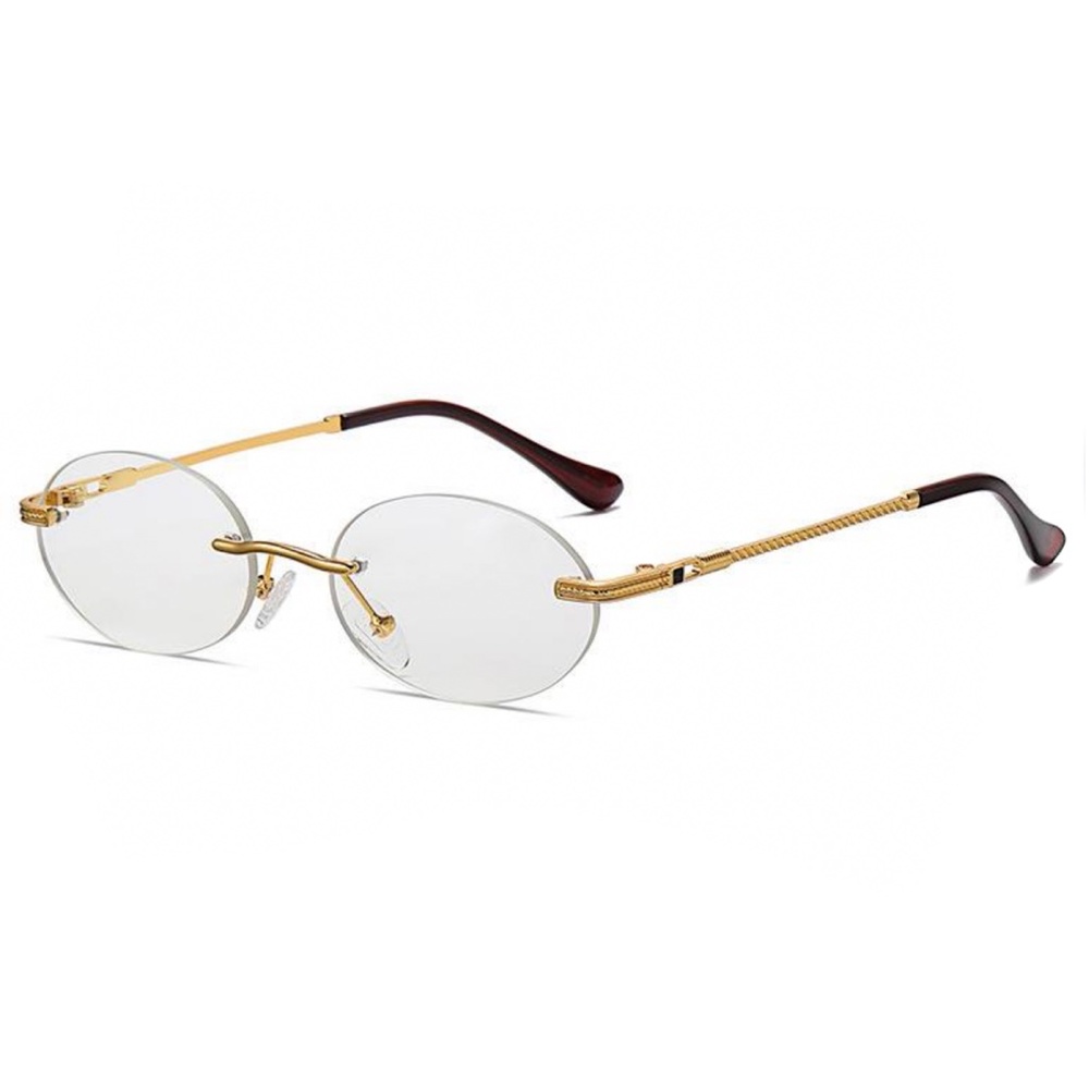 Men's Oval Rimless Elegant Gold Frame Clear Lens Fashion Glasses